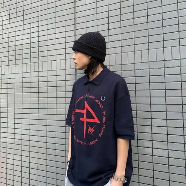 라프시몬스 프레드페리 오버사이즈 네이비 반팔 폴로티셔츠