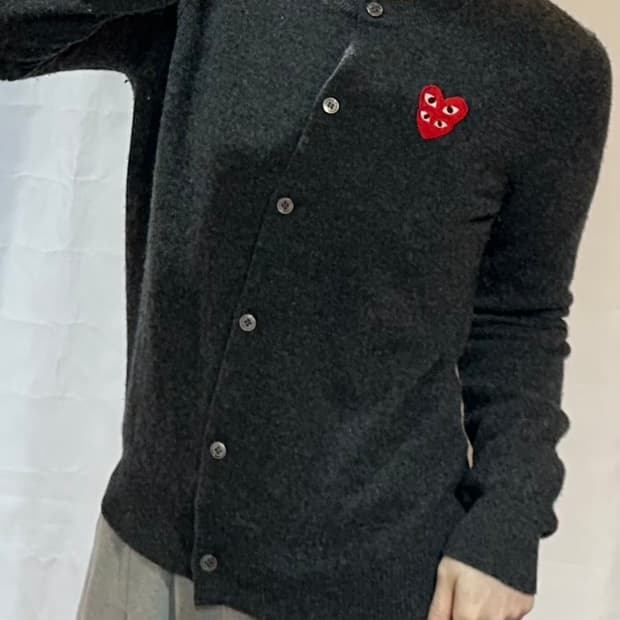 꼼데가르송 여성용 더블 레드와펜 울 가디건