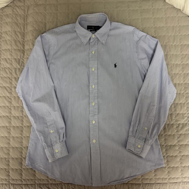 폴로 랄프로렌 블루 스트라이프 포플린 셔츠 커스텀핏 L