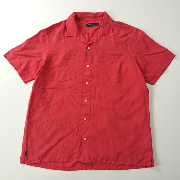 CK392 L 폴로 90s 린넨실크 언더포니 레드애플 반팔 셔츠 남방