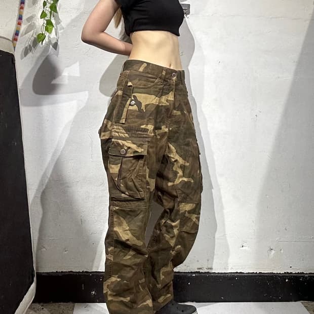 빈티지 ppfm 베이지 카모 카고 팬츠 
