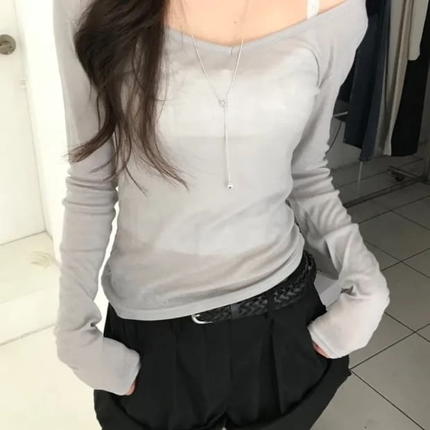 (새상품) 라이트그레이 슬림핏 브이넥 슬리브
