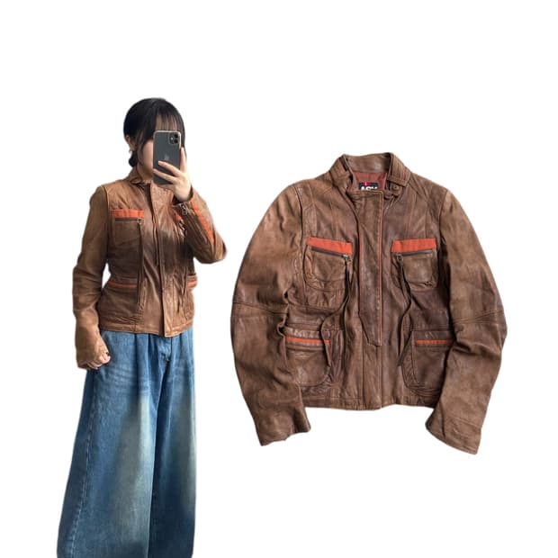 멀티포켓 양가죽 리얼레더 바이커 가죽자켓