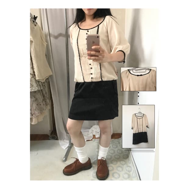 black ribbon sheer lace button dress