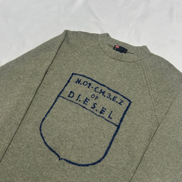 L 디젤 로고 그래픽 그린 울 니트 