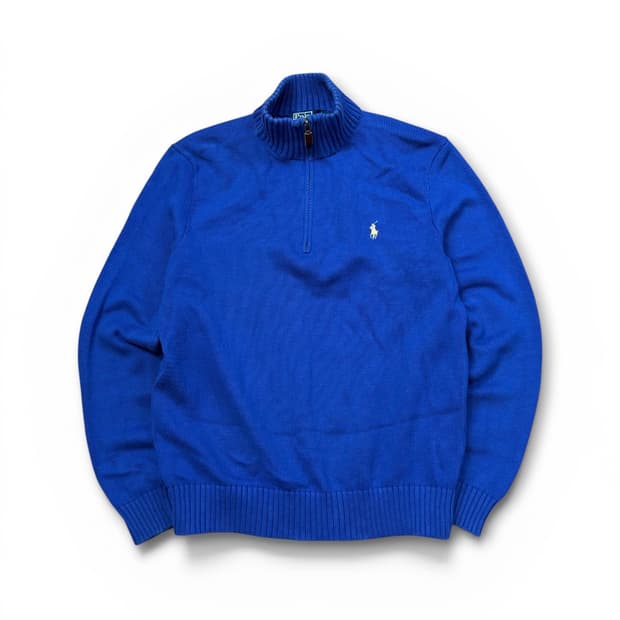 폴로 랄프로렌 블루 코튼 하프집업 니트 