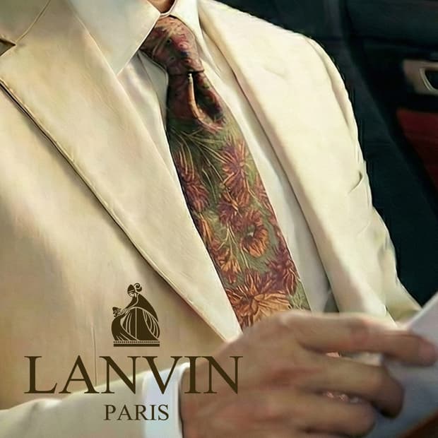 랑방 실크 브라운 리프 패턴 넥타이 9.1cm A+등급 K1696
