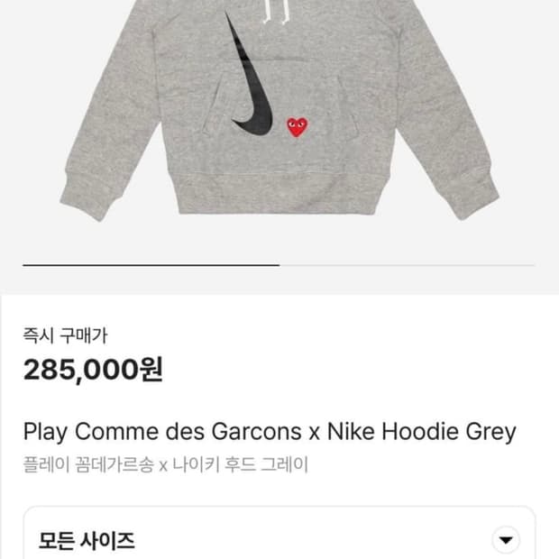 꼼데 나이키 후드티 그레이