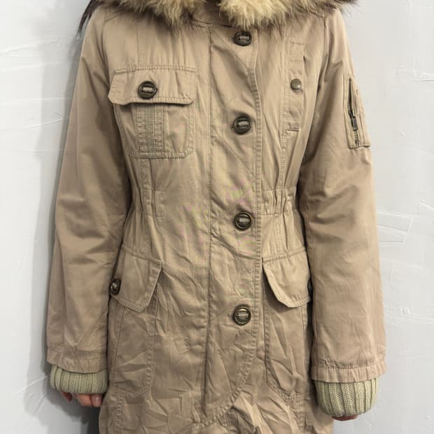 beige fur hood safari twoway jacket