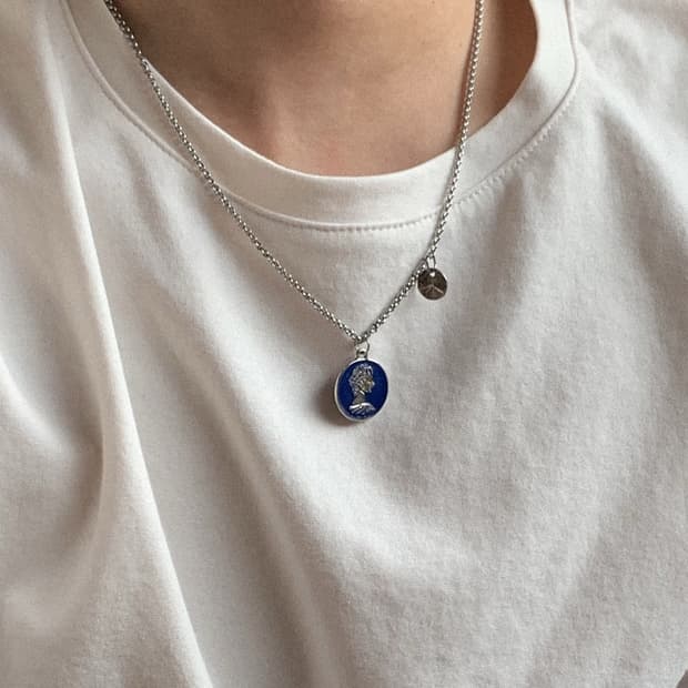 Vintage Blue Coin Pendant Necklace