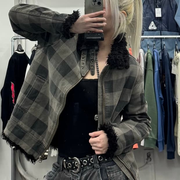 VTG 넥버클 체크 자켓