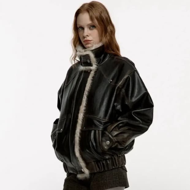 러프넥 워싱 레더 무스탕 S