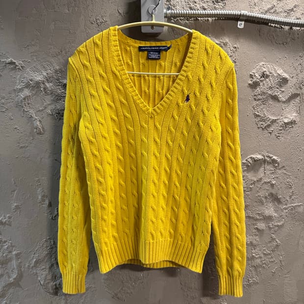 폴로 랄프로렌 케이블 브이넥 코튼 니트 옐로우 M