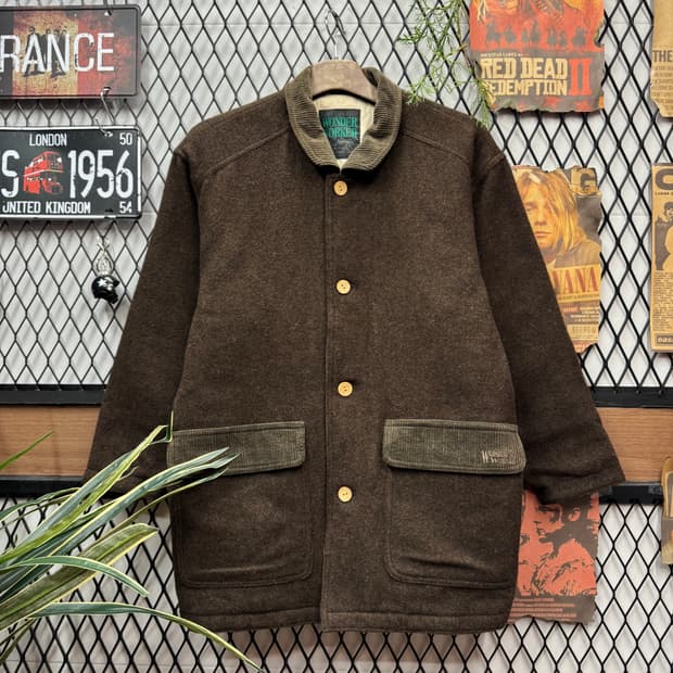 90s 원더워커 클래식 반코트 안감 퀼팅 포인트 브라운