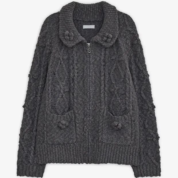 허그유어스킨 팝콘 니트 집업