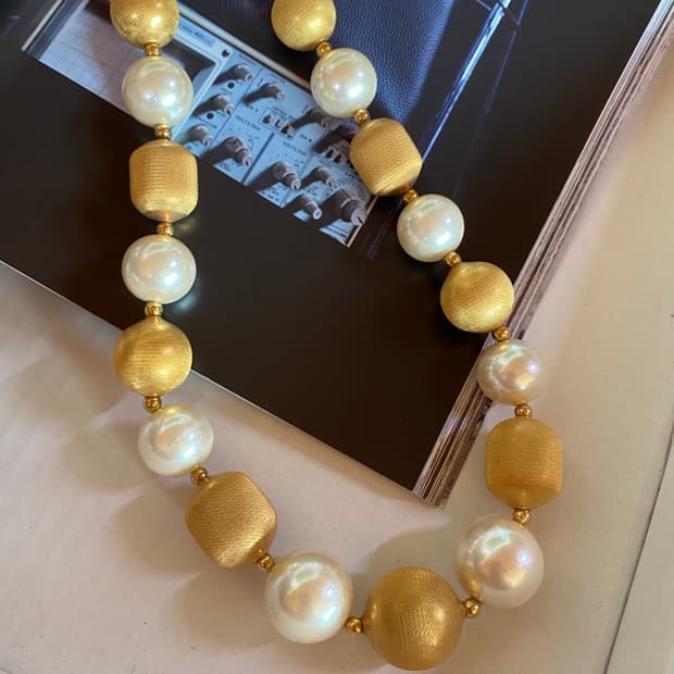 빈티지 볼드 진주 볼 목걸이 골드 일본 수입