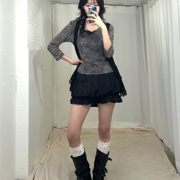 블랙 레오파드 데일리 캐주얼 갸루 코디세트