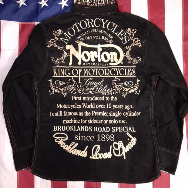 새제품급 일본판 노튼 코듀로이 자수 레이싱 셔츠