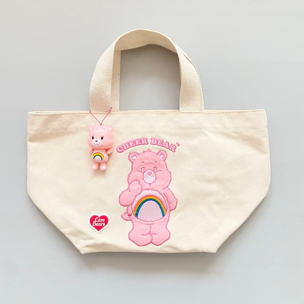 [케어베어] 정품 자수 캔버스 토트백 (키링 포함) 미니 에코백