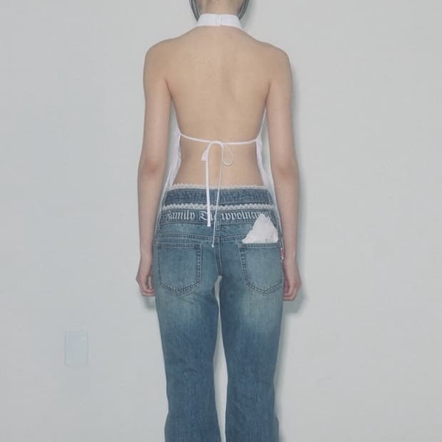 스컬프터 더블 웨이스트 부츠컷 데님 미드블루 새상품XS