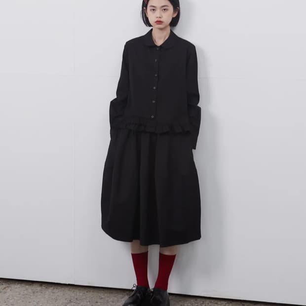 오헤시오 ballon banding midi skirt , black