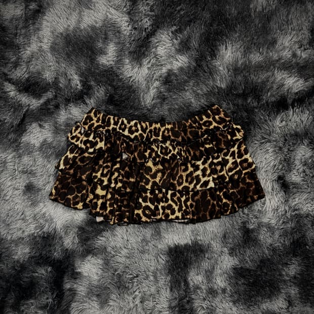 베이지 호피 캉캉 숏스커트