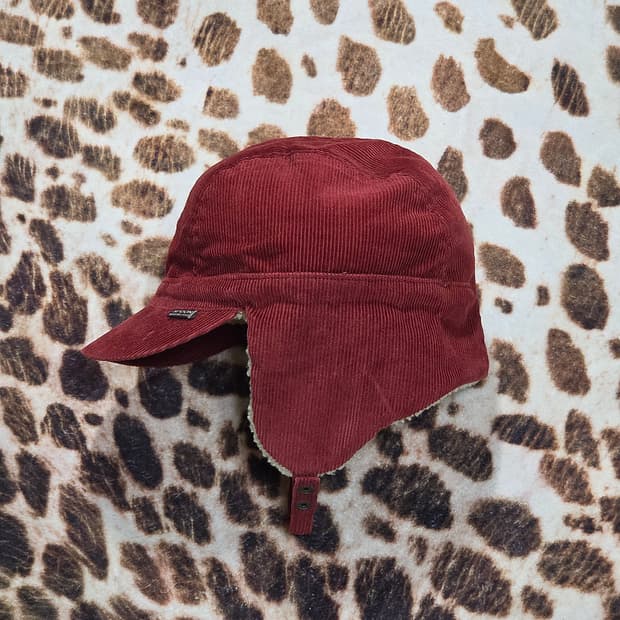 빈티지 레드 코듀로이 군밤 모자 트루퍼햇