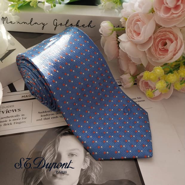 에스 티 듀퐁 실크 블루 기하 패턴 넥타이 8.1cm A+등급 K1887