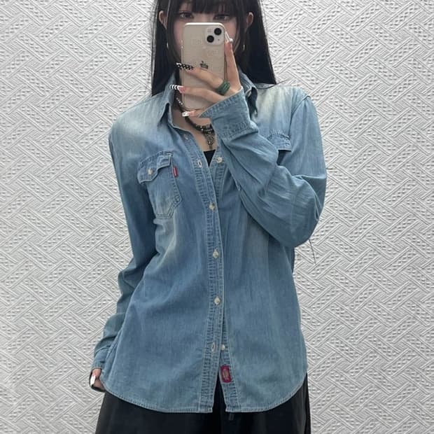디키즈 컨트리 웨스턴 빈티지 워싱 데님 셔츠 L C10211