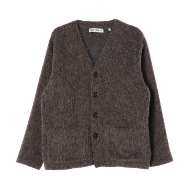 [L]아워레가시 울알파카 브라운 브이넥 오버핏 가디건
