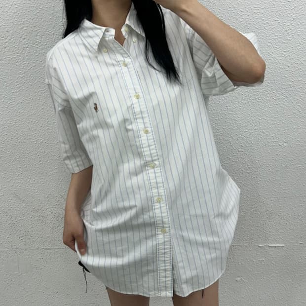폴로 랄프로렌 옥스포드포니 스트라이프 화이트 반팔셔츠 95