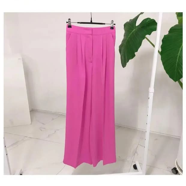 와이드슬랙스핀턱팬츠통바지주름오버핏슬림핏일자핫핑크비비드부츠컷하이웨스트