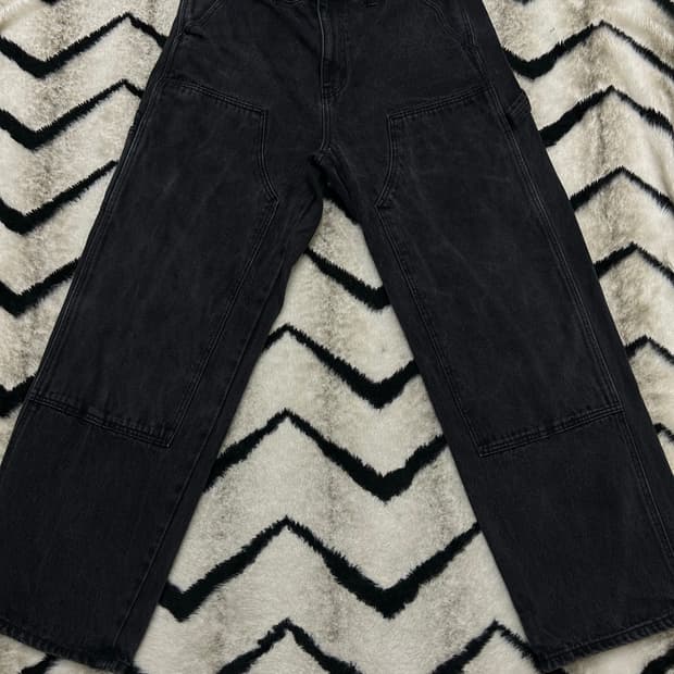 [34]무신사스탠다드 더블니 카펜더 데님 팬츠/워시드블랙