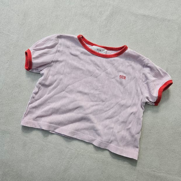 JS OUR 키즈 핑크 크롭 반팔티 0408Y