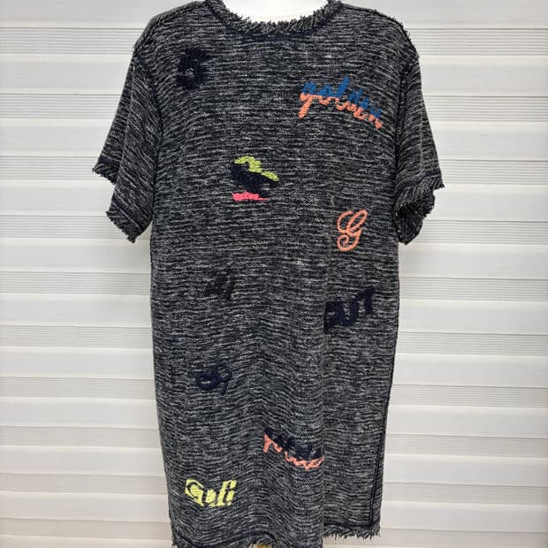 패턴 자수 반팔 트위드원피스