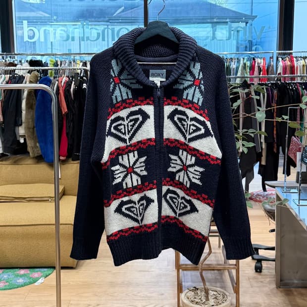 록시 네이비 카우친 니트 가디건 