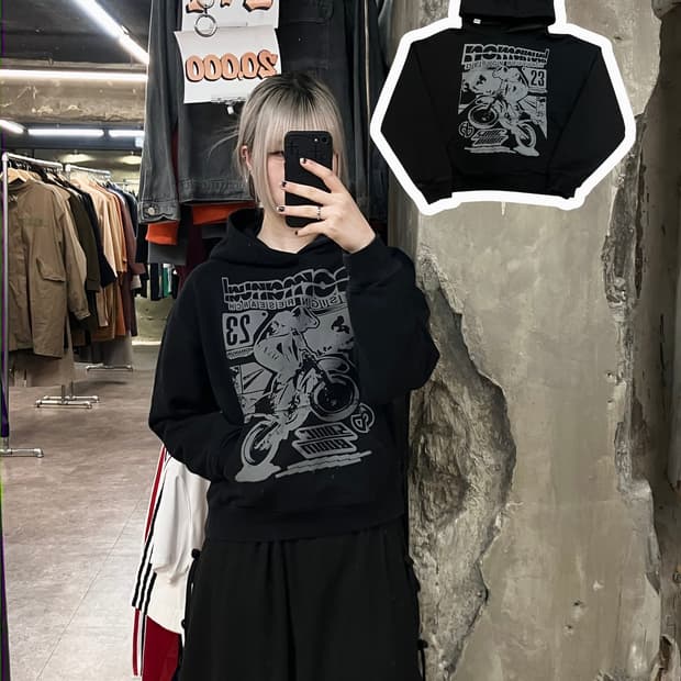 노매뉴얼 프린팅 후드티 블랙 S #csz2918