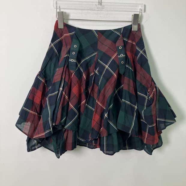 버버리 블루 라벨 체크 비대칭 미니 스커트 36