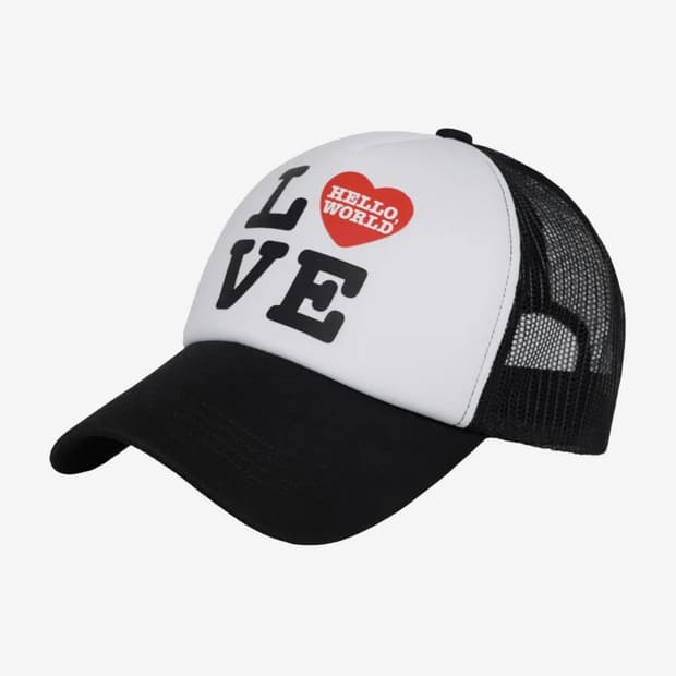 밈더워드로브 헬로 월드 LOVE 메쉬캡 모자