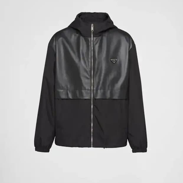 [정품]프라다 실크 레더 믹스 나일론 윈드브레이커 자켓 L