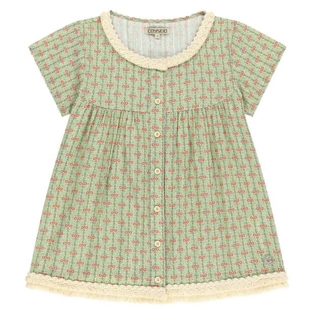 코이세이오 FRINGE SHIRRING BLOUSE LIGHT GREEN