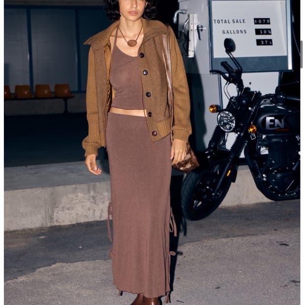 지지비샤 브라운 리본 롱 스커트 셋업