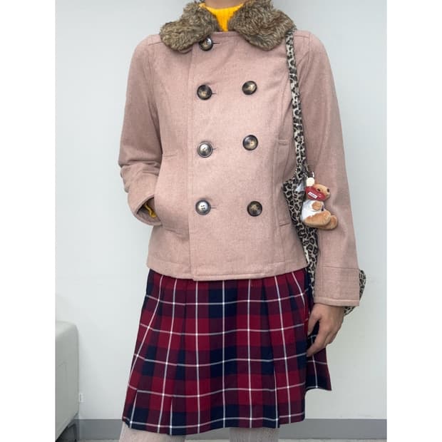 빈티지 핑크 하프 코트