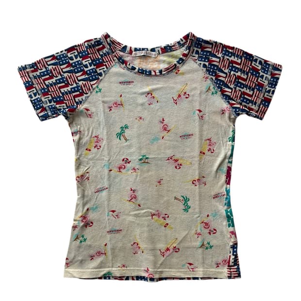 히스테릭 글래머 90s 아카이브 동물무늬 성조기 패치워크 반팔 티셔츠