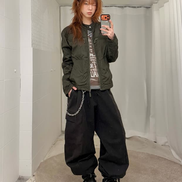 빈티지 카키 브라운 셔링 데일리 스트릿 코디 세트