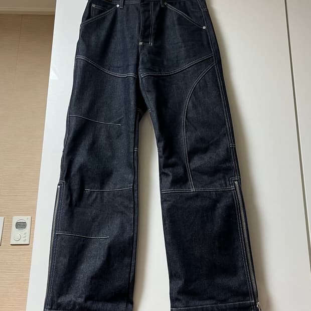 [29 사이즈] 앤더슨벨 지퍼 와이드 레그 리지드 진 인디고