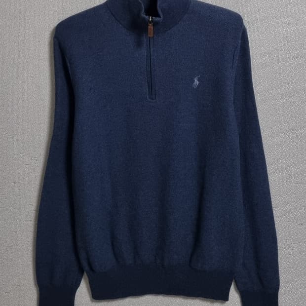 M (95) 폴로랄프로렌 네이비 피마코튼 반집업 니트