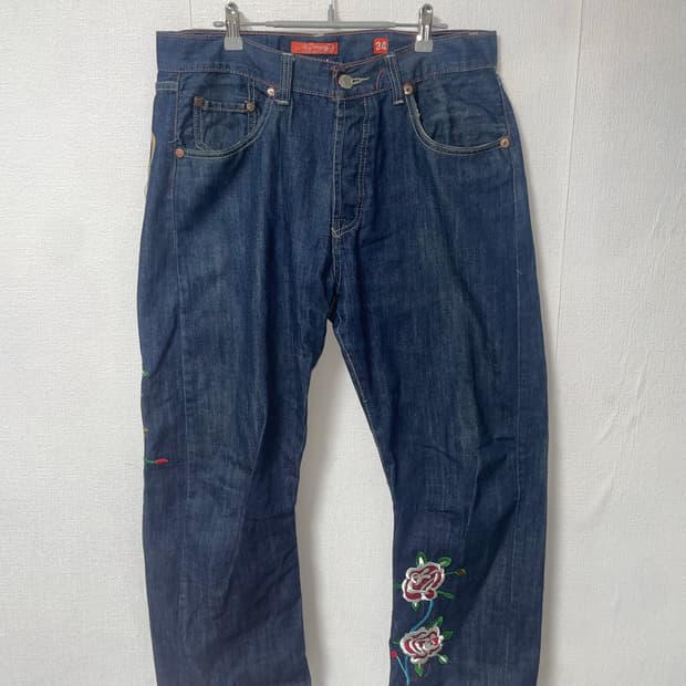 에드하디 레어 빅로고 자수 와이드 데님팬츠