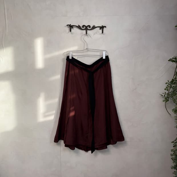 TIME red brown satin midi skirt