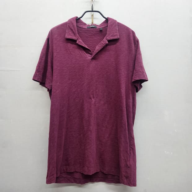 띠어리 버건디 색상 오픈 반팔카라 L(L)